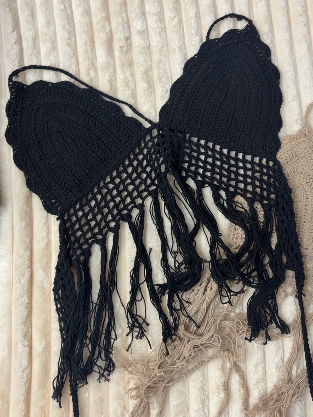Black Crochet Fringe Bralette Top - Women
